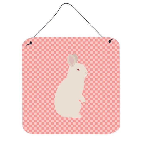 Micasa New Zealand White Rabbit Pink Check Wall or Door Hanging Prints6 x 6 in. MI228567